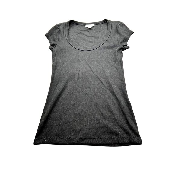 Topshop Black Ribbed Scoop Neck Short Sleeve T-Shirt Size S - Picture 6 of 11